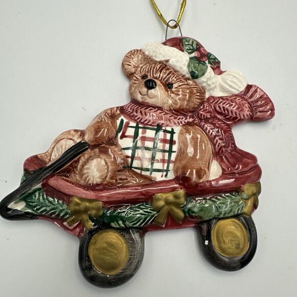 Lot of 2 Fitz & Floyd Christmas Ornament Stocking Horse 2002 & Teddy Wagon 1992 - Picture 8 of 12